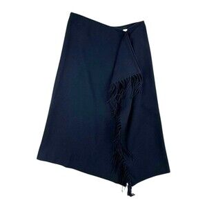 Uniqlo JW Anderson Faux Wrap Skirt Women 6 Navy Blue Fringe Asymmetrical Preppy